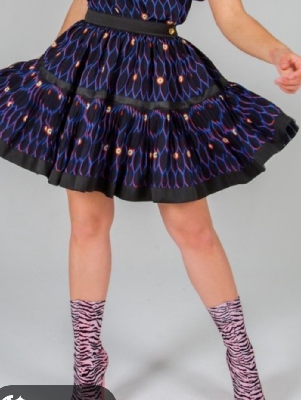 Kenzo H&M  Black Midi Skirt with Blue and Purple Wave Print